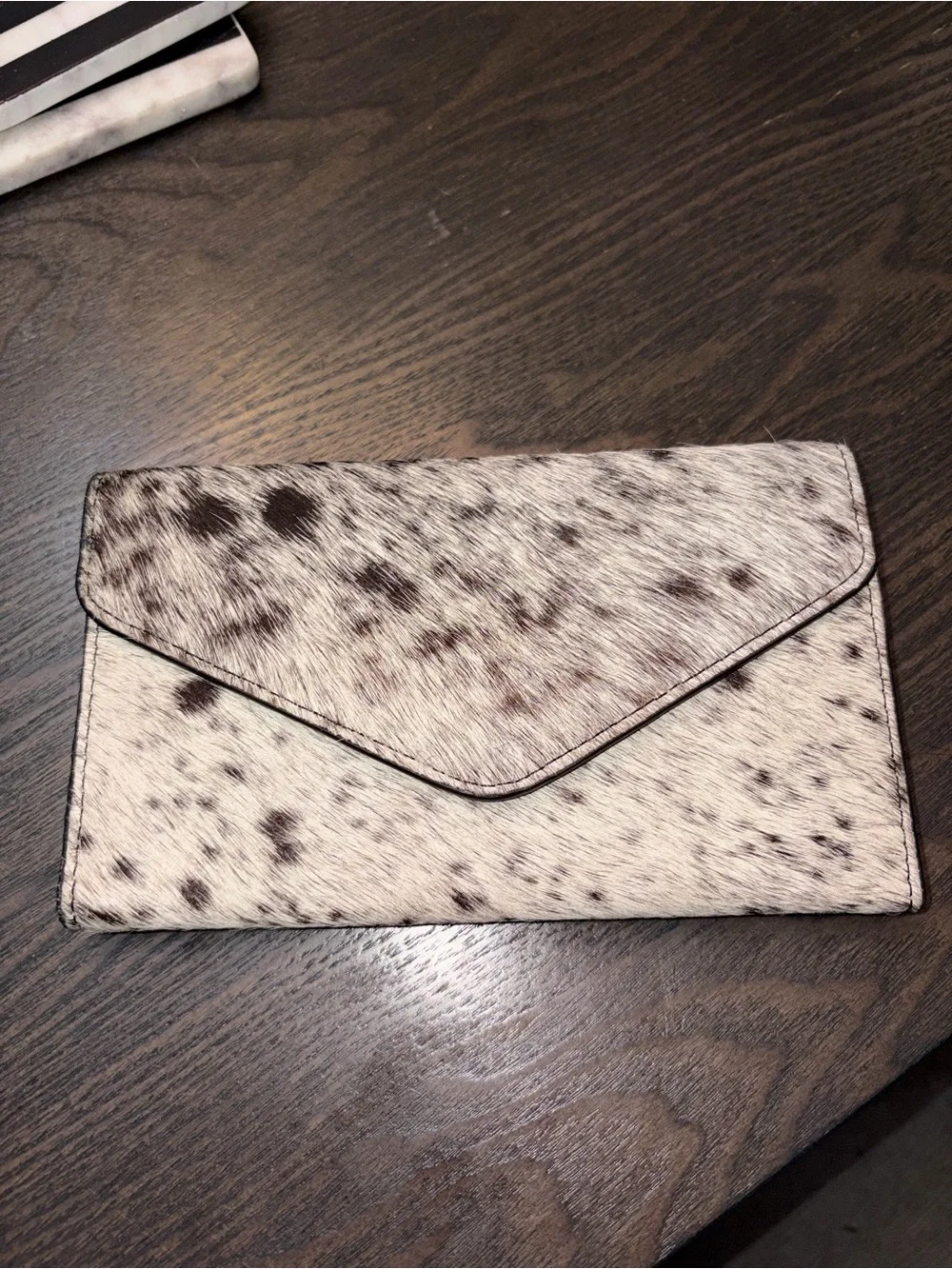 New Baalay Spotted Cowhide Envelope Clutch - Neutral Brown & White